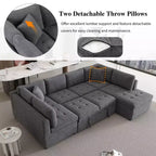 CLIHOME 117.3 Canapé d'angle surdimensionné en U avec canapé-lit escamotable et deux coussins pour le salon