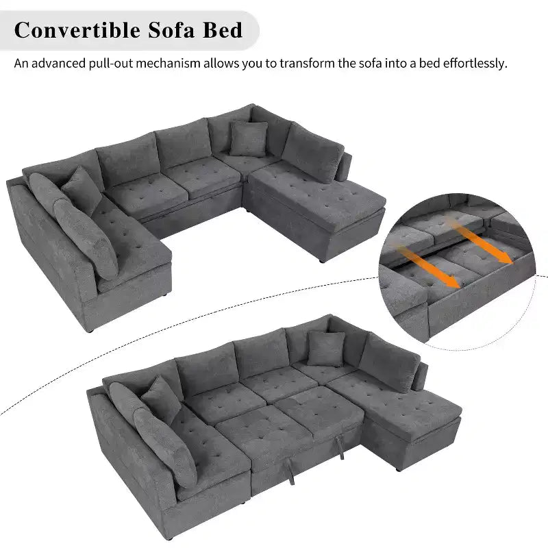 CLIHOME 117.3 Canapé d'angle surdimensionné en U avec canapé-lit escamotable et deux coussins pour le salon