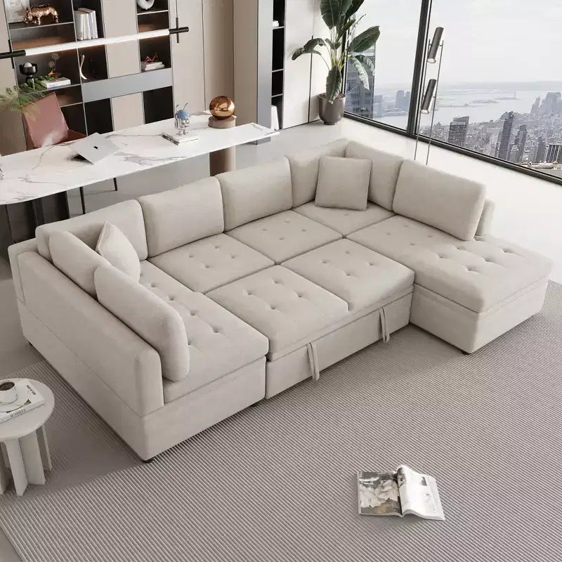 CLIHOME 117.3 Canapé d'angle surdimensionné en U avec canapé-lit escamotable et deux coussins pour le salon