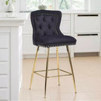 MAYEERTY Set of 2 Black Velvet Bar Stools, Button-Tufted Wing-Back Metal Legs for Kitchen Island
