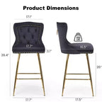 MAYEERTY Lot de 2 tabourets de bar en velours noir, dossier capitonné avec accoudoirs, pieds en métal pour îlot de cuisine