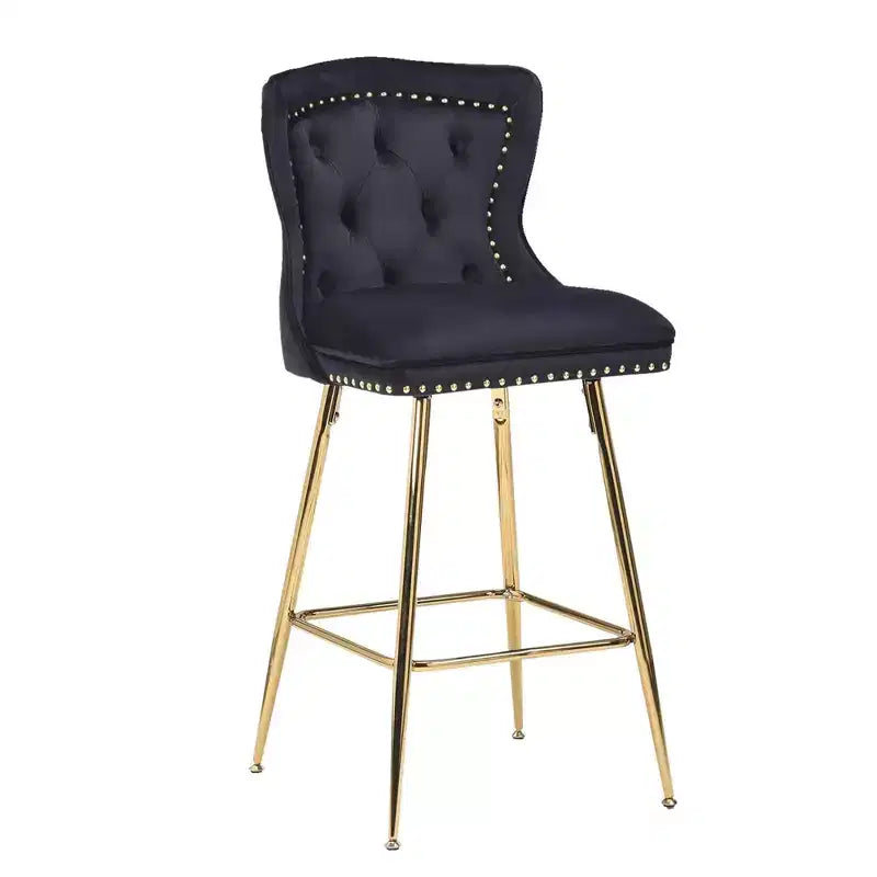 MAYEERTY Lot de 2 tabourets de bar en velours noir, dossier capitonné avec accoudoirs, pieds en métal pour îlot de cuisine