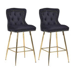 MAYEERTY Lot de 2 tabourets de bar en velours noir, dossier capitonné avec accoudoirs, pieds en métal pour îlot de cuisine