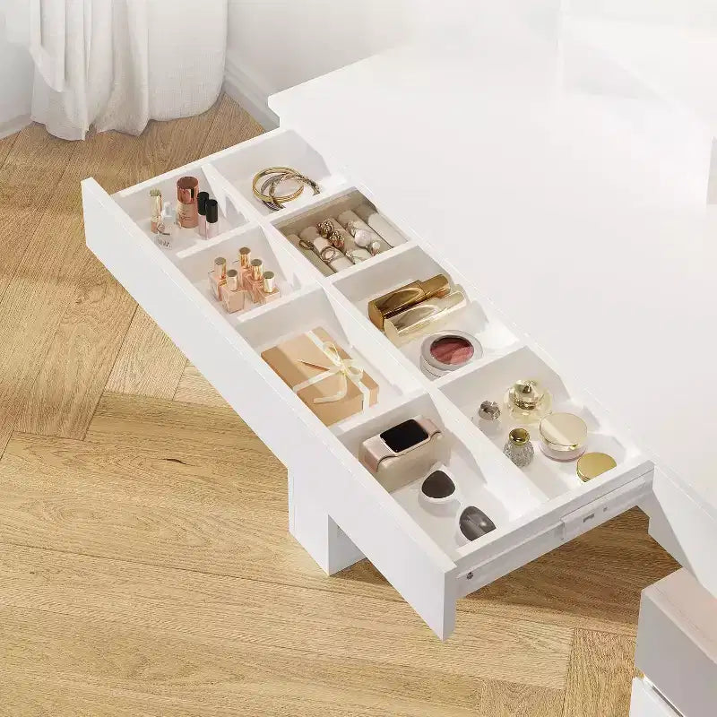 Coiffeuse avec miroir et lumières, table de maquillage avec 3 tiroirs et 11 étagères de rangement