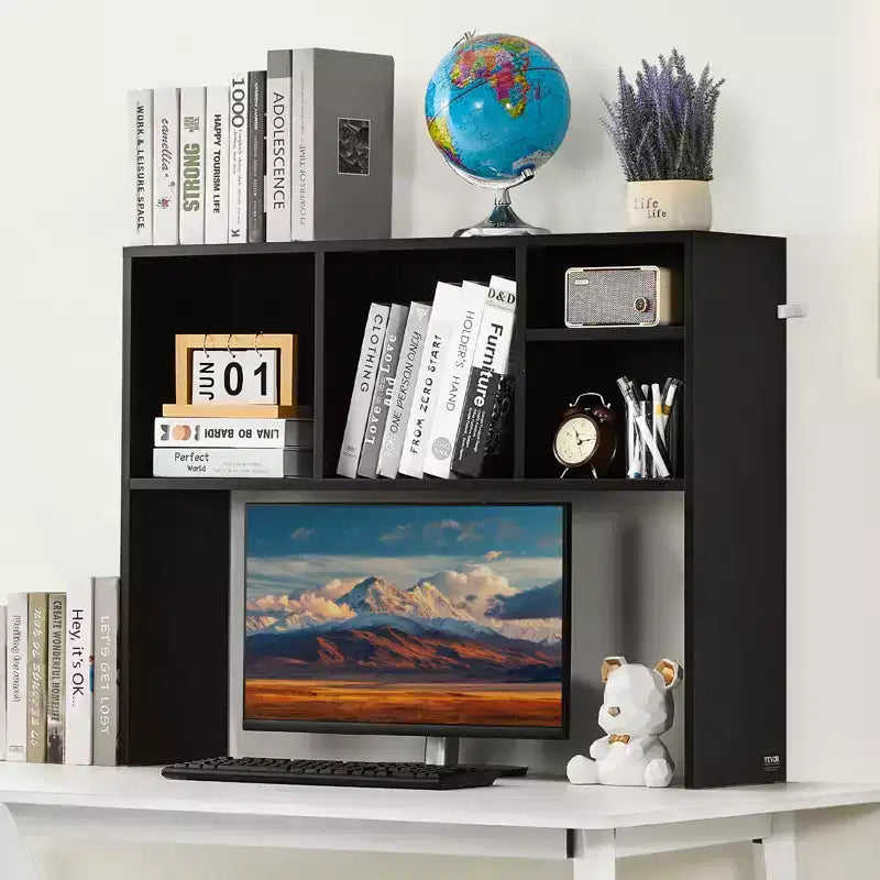 Étagère de bureau VEVOR, Organisateur de rangement de bureau 1 niveau, Étagère de rangement de bureau en bois 37 x 9.4 x 28.7, Étagère de présentation, Étagère de bibliothèque de bureau, Noir
