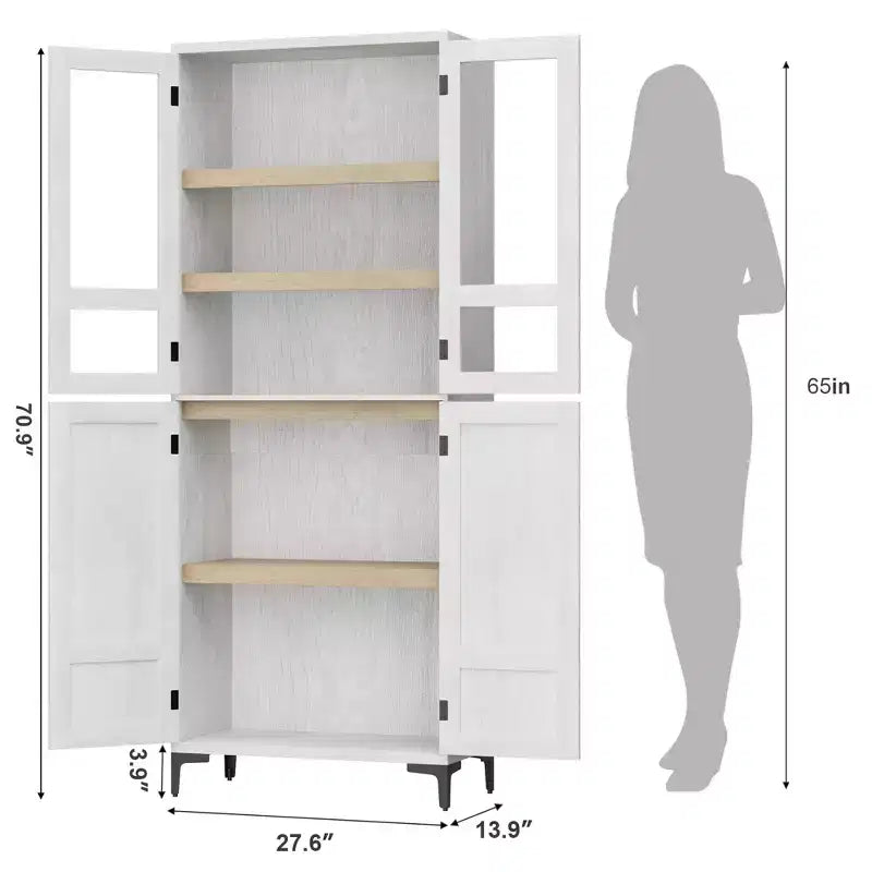Meuble de rangement haut de 71 po avec portes, étagère réglable, organisateur polyvalent pour garde-manger de cuisine et armoire de salle de bain