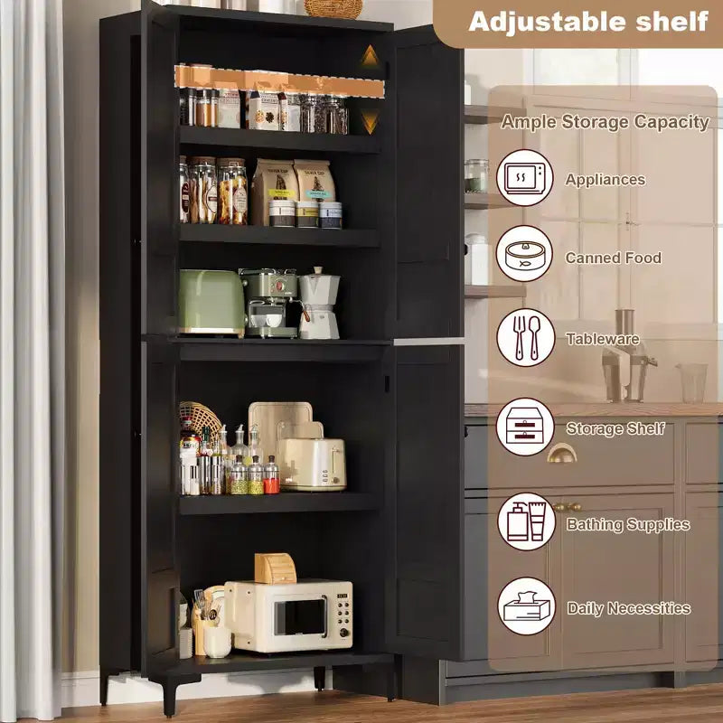 Meuble de rangement haut de 71 po avec portes, étagère réglable, organisateur polyvalent pour garde-manger de cuisine et armoire de salle de bain