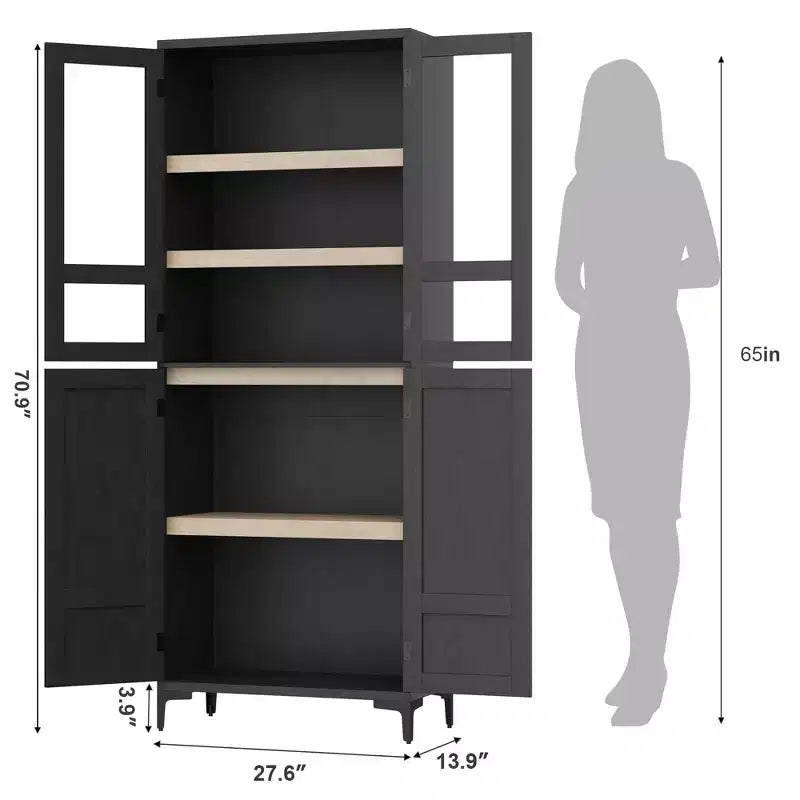 Meuble de rangement haut de 71 po avec portes, étagère réglable, organisateur polyvalent pour garde-manger de cuisine et armoire de salle de bain