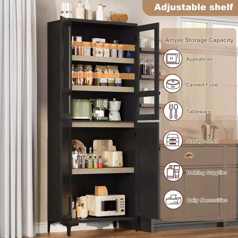 Meuble de rangement haut de 71 po avec portes, étagère réglable, organisateur polyvalent pour garde-manger de cuisine et armoire de salle de bain