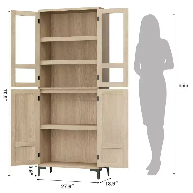 Meuble de rangement haut de 71 po avec portes, étagère réglable, organisateur polyvalent pour garde-manger de cuisine et armoire de salle de bain