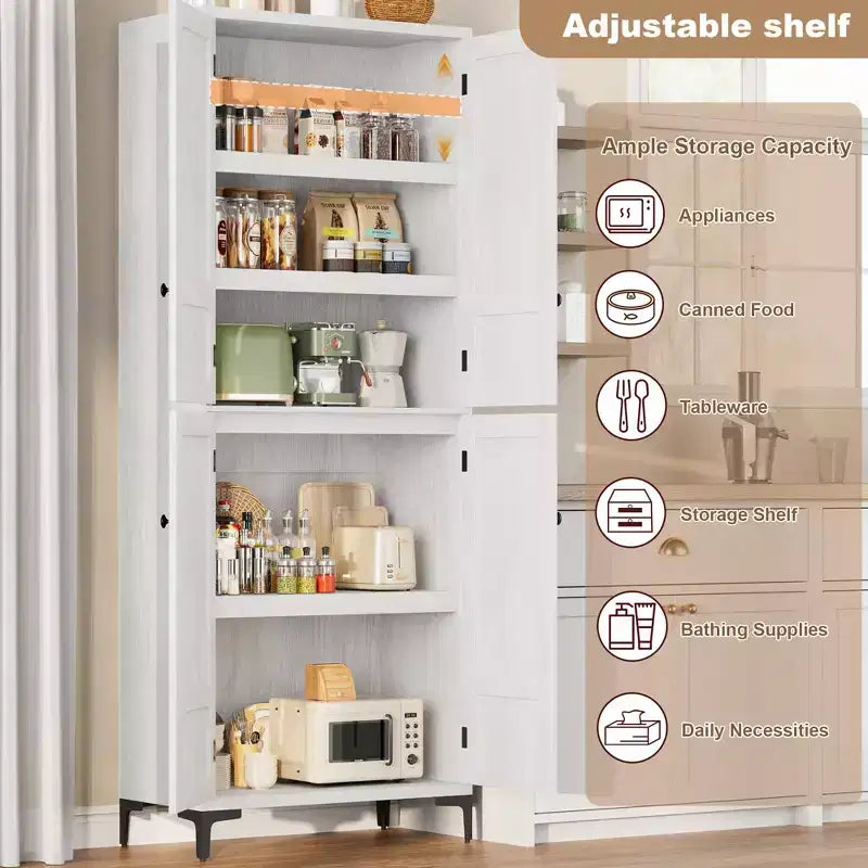 Meuble de rangement haut de 71 po avec portes, étagère réglable, organisateur polyvalent pour garde-manger de cuisine et armoire de salle de bain