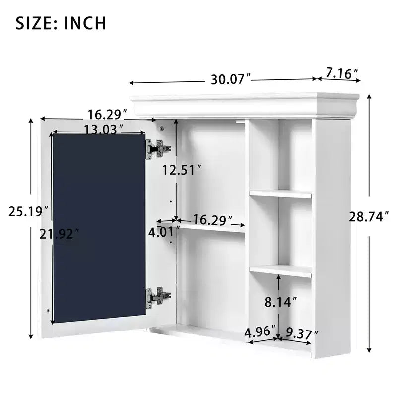 Okak Armoire de salle de bain murale moderne avec miroir et étagères de rangement, armoire à pharmacie avec miroir pour salle de bain