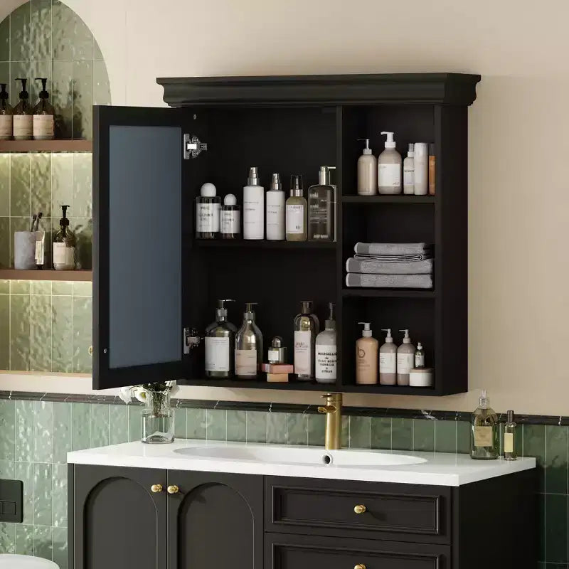 Okak Armoire de salle de bain murale moderne avec miroir et étagères de rangement, armoire à pharmacie avec miroir pour salle de bain