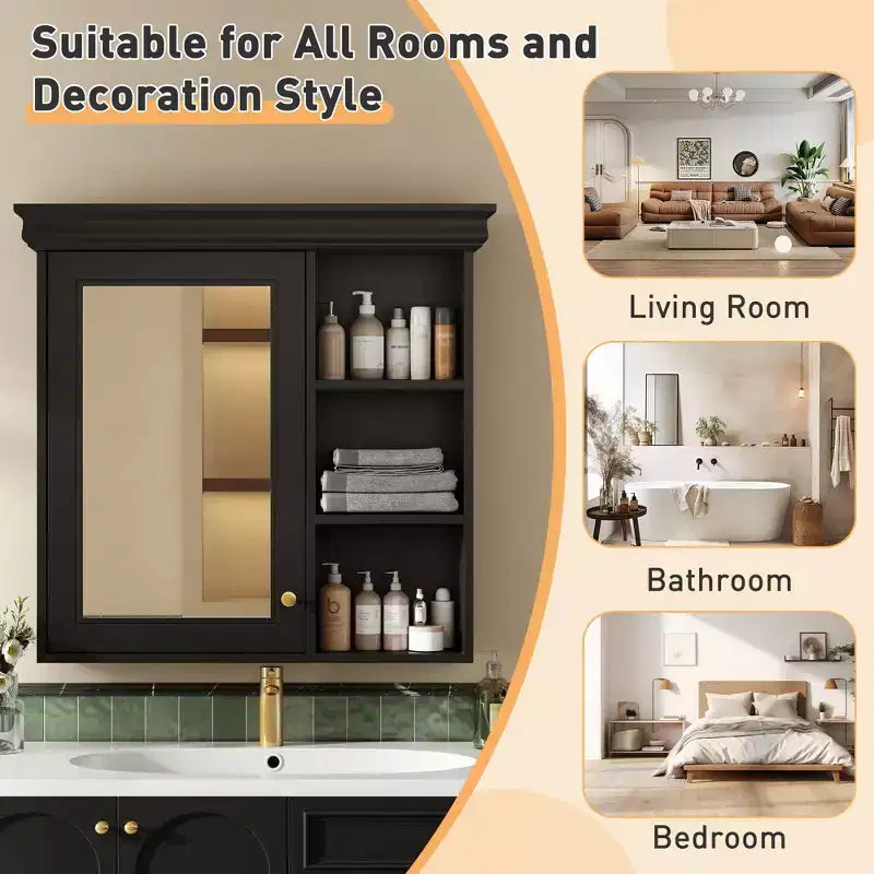 Okak Armoire de salle de bain murale moderne avec miroir et étagères de rangement, armoire à pharmacie avec miroir pour salle de bain