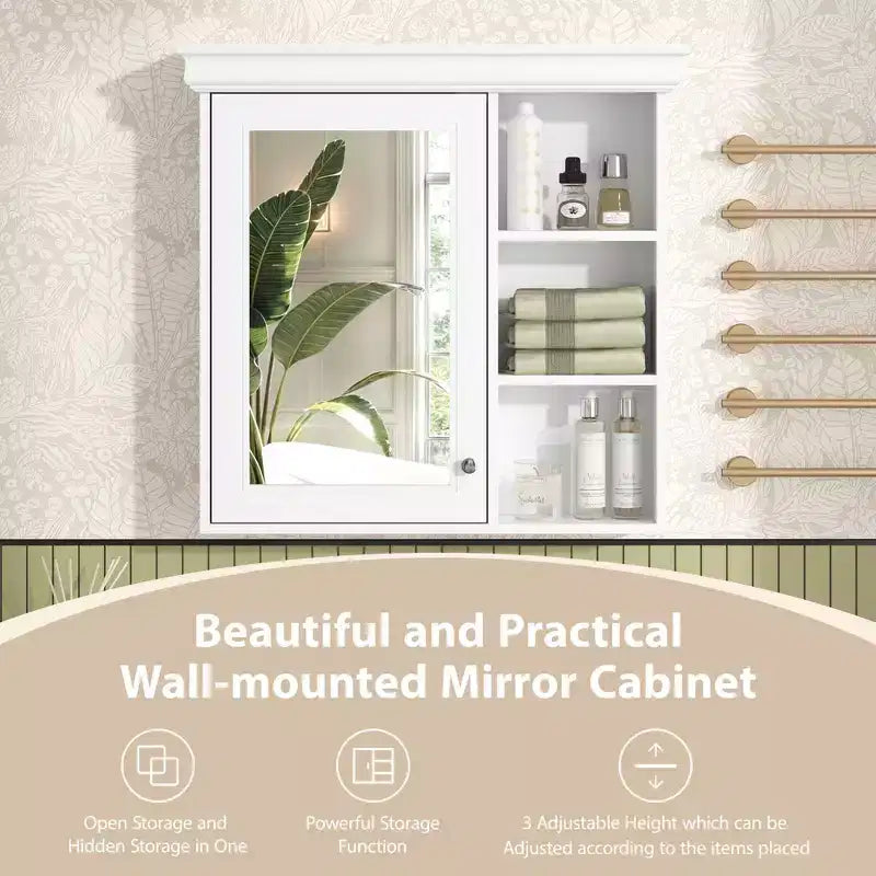 Okak Armoire de salle de bain murale moderne avec miroir et étagères de rangement, armoire à pharmacie avec miroir pour salle de bain