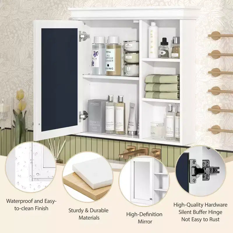 Okak Armoire de salle de bain murale moderne avec miroir et étagères de rangement, armoire à pharmacie avec miroir pour salle de bain