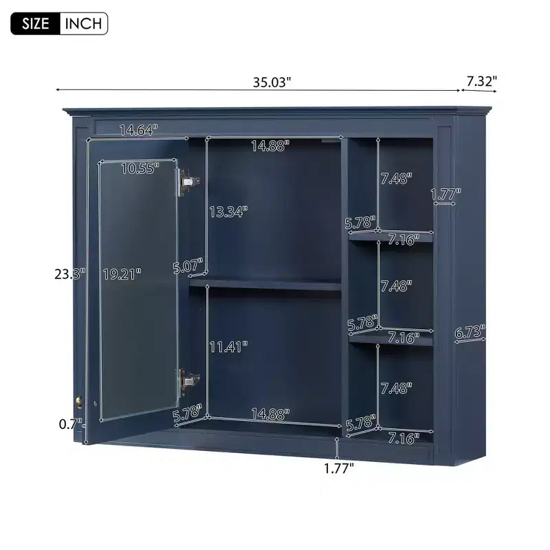 Okak Meuble de salle de bain mural moderne avec miroir et 6 étagères ouvertes, armoire à pharmacie avec miroir pour salle de bain