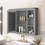 Okak Meuble de salle de bain mural moderne avec miroir et 6 étagères ouvertes, armoire à pharmacie avec miroir pour salle de bain