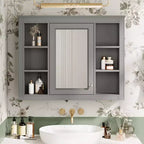 Okak Meuble de salle de bain mural moderne avec miroir et 6 étagères ouvertes, armoire à pharmacie avec miroir pour salle de bain