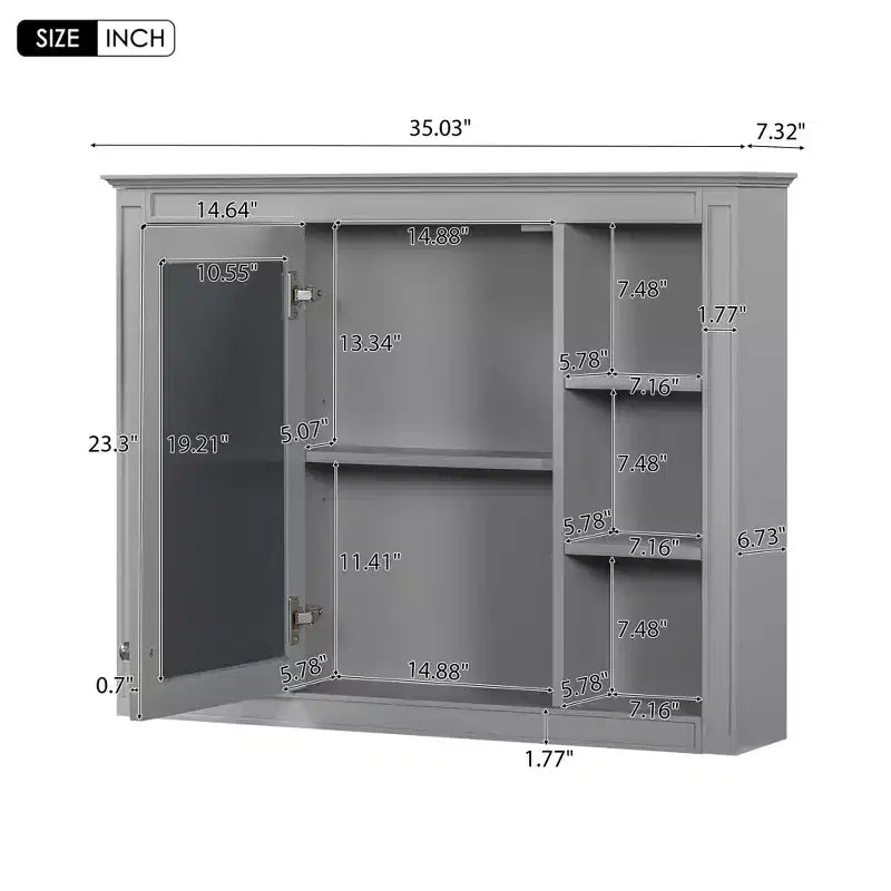 Okak Meuble de salle de bain mural moderne avec miroir et 6 étagères ouvertes, armoire à pharmacie avec miroir pour salle de bain