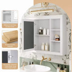 Okak Meuble de salle de bain mural moderne avec miroir et 6 étagères ouvertes, armoire à pharmacie avec miroir pour salle de bain