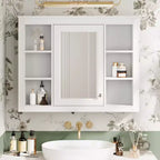 Okak Meuble de salle de bain mural moderne avec miroir et 6 étagères ouvertes, armoire à pharmacie avec miroir pour salle de bain