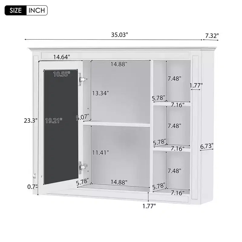 Okak Meuble de salle de bain mural moderne avec miroir et 6 étagères ouvertes, armoire à pharmacie avec miroir pour salle de bain
