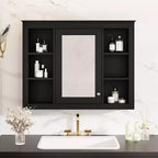 Okak Meuble de salle de bain mural moderne avec miroir et 6 étagères ouvertes, armoire à pharmacie avec miroir pour salle de bain