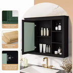 Okak Meuble de salle de bain mural moderne avec miroir et 6 étagères ouvertes, armoire à pharmacie avec miroir pour salle de bain