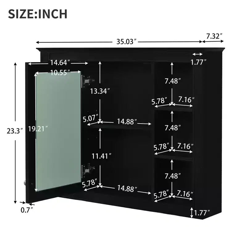 Okak Meuble de salle de bain mural moderne avec miroir et 6 étagères ouvertes, armoire à pharmacie avec miroir pour salle de bain