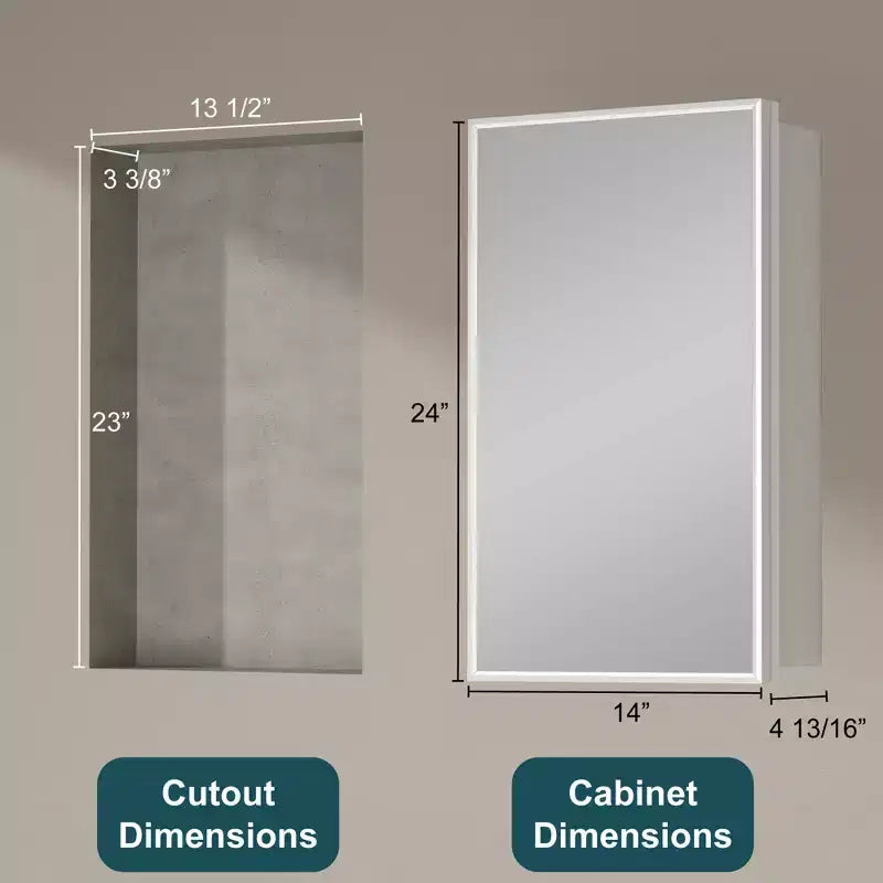 Armoire à pharmacie de salle de bain avec miroir, montage encastré ou en surface Elise, étagères en verre trempé réglables et porte réversible
