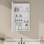 Armoire à pharmacie de salle de bain avec miroir, montage encastré ou en surface Elise, étagères en verre trempé réglables et porte réversible
