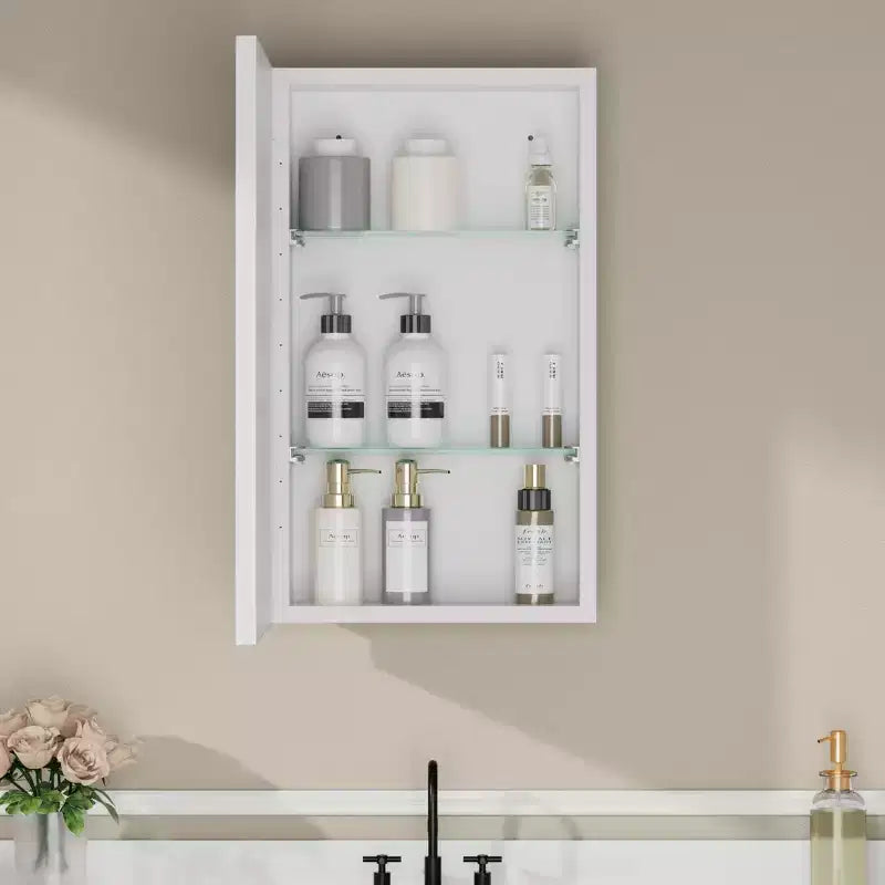Armoire à pharmacie de salle de bain avec miroir, montage encastré ou en surface Elise, étagères en verre trempé réglables et porte réversible