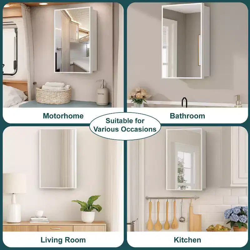 Armoire à pharmacie de salle de bain avec miroir, montage encastré ou en surface Elise, étagères en verre trempé réglables et porte réversible
