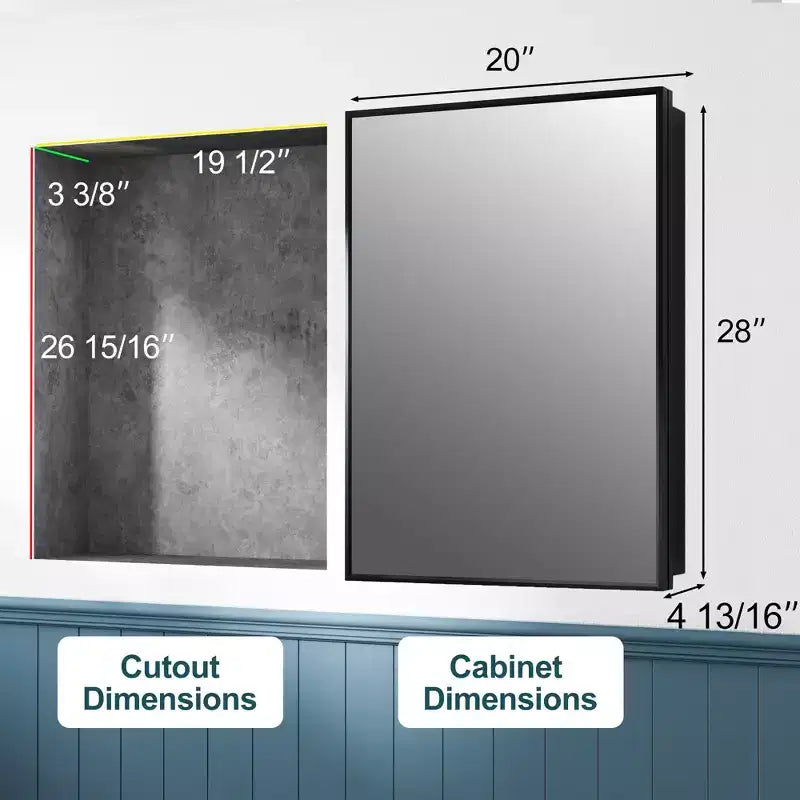 Armoire à pharmacie de salle de bain avec miroir, montage encastré ou en surface Elise, étagères en verre trempé réglables et porte réversible