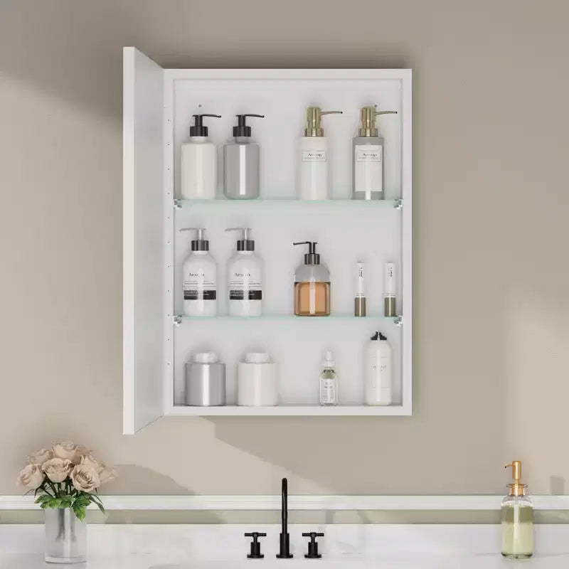 Armoire à pharmacie de salle de bain avec miroir, montage encastré ou en surface Elise, étagères en verre trempé réglables et porte réversible