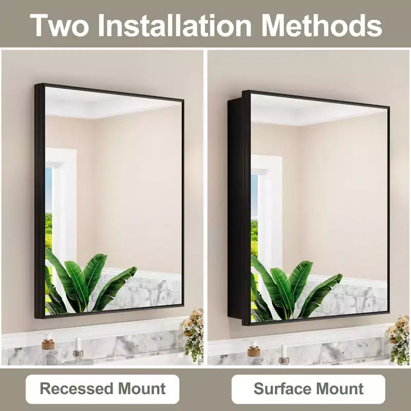 Armoire à pharmacie de salle de bain avec miroir, montage encastré ou en surface Elise, étagères en verre trempé réglables et porte réversible