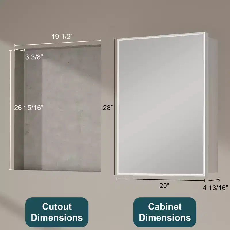 Armoire à pharmacie de salle de bain avec miroir, montage encastré ou en surface Elise, étagères en verre trempé réglables et porte réversible