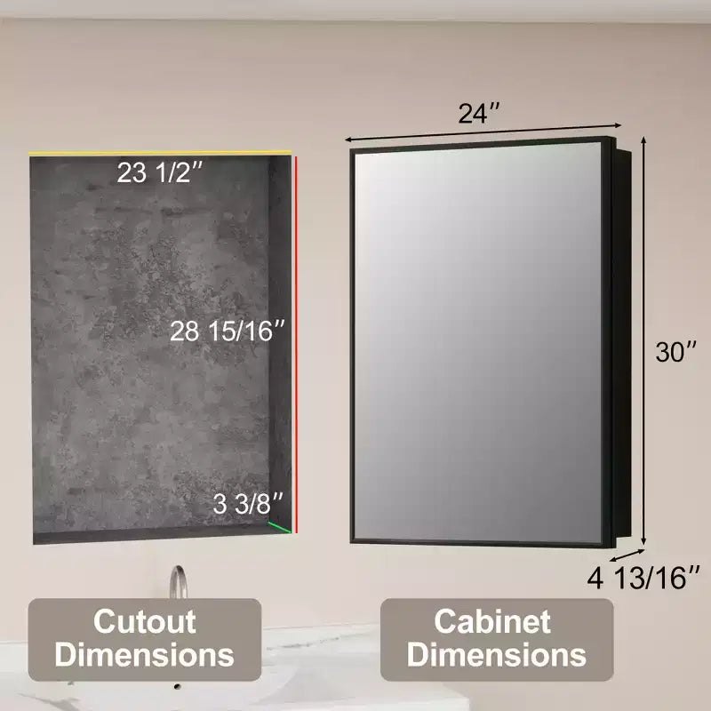 Armoire à pharmacie de salle de bain avec miroir, montage encastré ou en surface Elise, étagères en verre trempé réglables et porte réversible