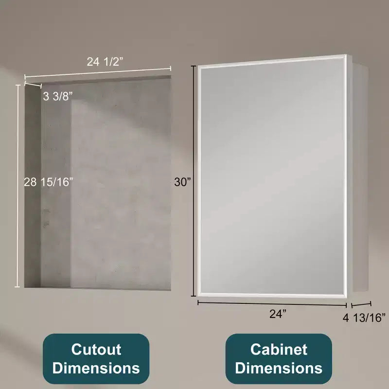 Armoire à pharmacie de salle de bain avec miroir, montage encastré ou en surface Elise, étagères en verre trempé réglables et porte réversible