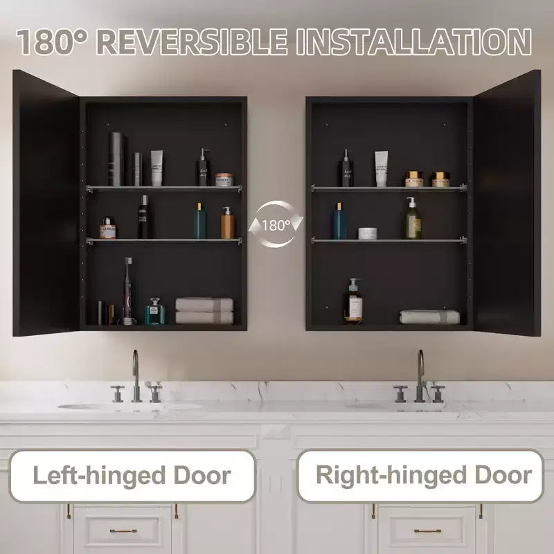 Armoire à pharmacie de salle de bain avec miroir, montage encastré ou en surface Elise, étagères en verre trempé réglables et porte réversible