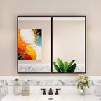 Armoire à pharmacie de salle de bain avec miroir, montage encastré ou en surface Elise, étagères en verre trempé réglables et porte réversible