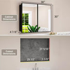 Armoire à pharmacie de salle de bain avec miroir, montage encastré ou en surface Elise, étagères en verre trempé réglables et porte réversible