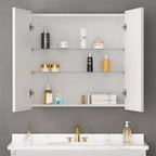 Armoire à pharmacie de salle de bain avec miroir, montage encastré ou en surface Elise, étagères en verre trempé réglables et porte réversible