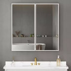 Armoire à pharmacie de salle de bain avec miroir, montage encastré ou en surface Elise, étagères en verre trempé réglables et porte réversible