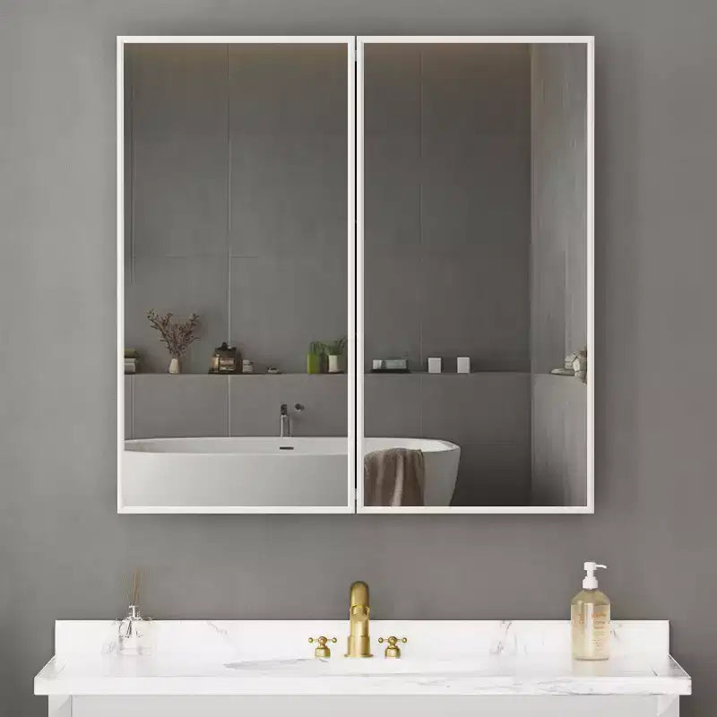 Armoire à pharmacie de salle de bain avec miroir, montage encastré ou en surface Elise, étagères en verre trempé réglables et porte réversible