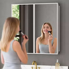 Armoire à pharmacie de salle de bain avec miroir, montage encastré ou en surface Elise, étagères en verre trempé réglables et porte réversible