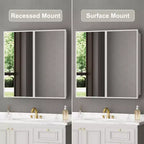 Armoire à pharmacie de salle de bain avec miroir, montage encastré ou en surface Elise, étagères en verre trempé réglables et porte réversible