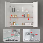 Armoire à pharmacie de salle de bain avec miroir, montage encastré ou en surface Elise, étagères en verre trempé réglables et porte réversible