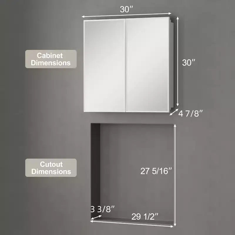 Armoire à pharmacie de salle de bain avec miroir, montage encastré ou en surface Elise, étagères en verre trempé réglables et porte réversible